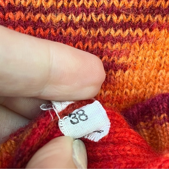 70 Multi Colored Stripe Burnt Orange Red Wool Sweater Variegated Geometric 38 S - Picture 11 of 11